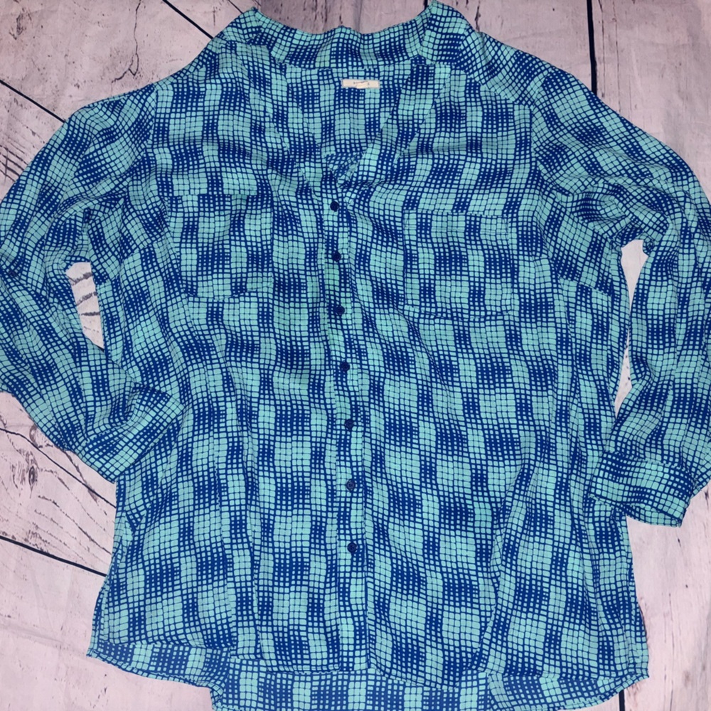 Women’s Pleione 1X blue fun long sleeve blouse